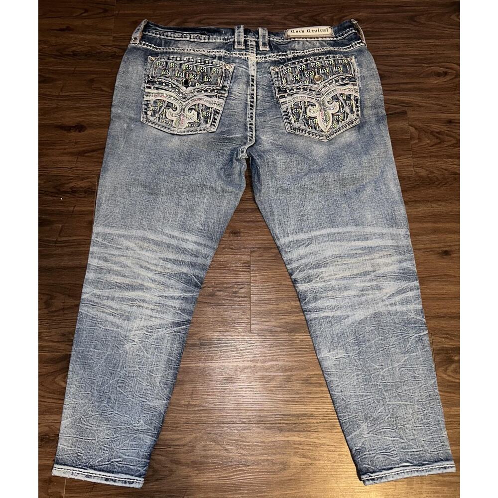 Rock Revival Celinda Ankle Skinny Jeans Womens 26 Blue Distressed Embellished